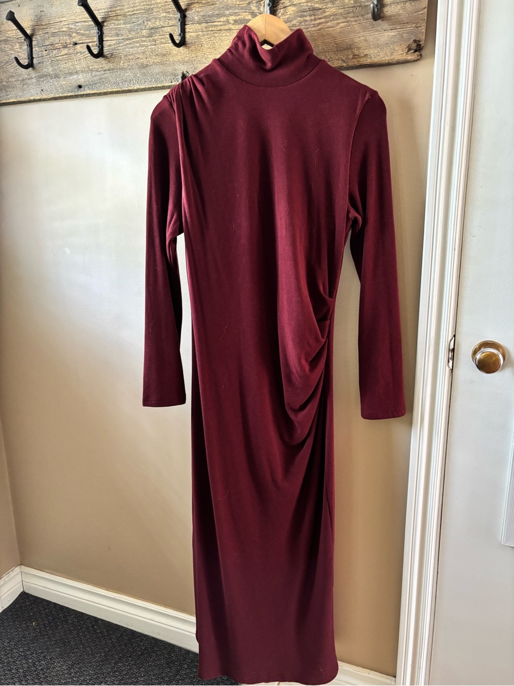 OGL Burgundy Long Sleeve Turtleneck Midi Dress